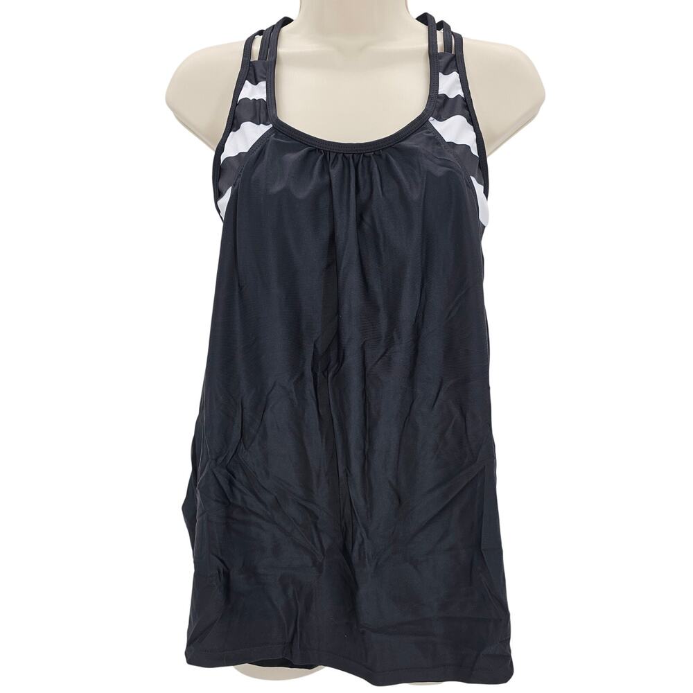 Zando Womans size M 2 Piece Tankini Boyshorts Swimsuit Stripe Black NWOT
